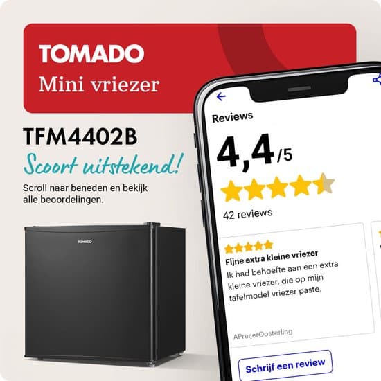 Tomado TFM4402B – Mini vriezer – Vrijstaand – Barmodel – 31 liter – Zwart