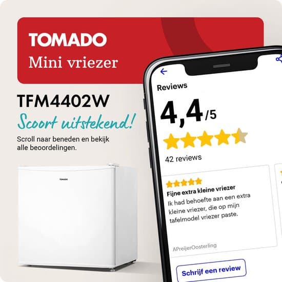 Tomado TFM4402W – Mini vriezer – Vrijstaand – Barmodel – 31 liter – Wit