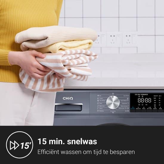 CHiQ CFL100-14586IM3XA – Wasmachine – 10 KG – Space Pro – A-30% – 16 programma’s – AI Smart – Stoomwassen & Quick Wash – 12 jaar garantie op motor