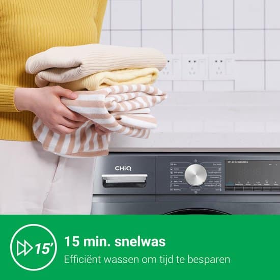 CHiQ CFL90-14586IM3XA – Wasmachine – 9 KG – Space Pro – 16 programma’s – AI Smart – Stoomwassen & Quick Wash – 12 jaar garantie op motor – Energieklasse A