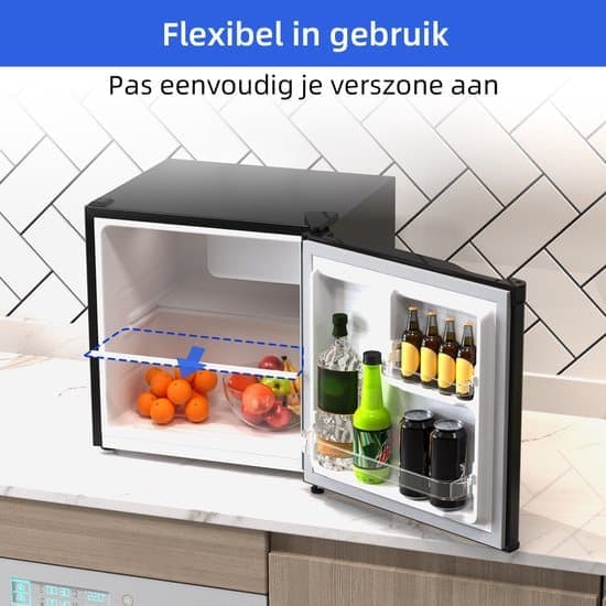 CHiQ CSD46D4D – Mini koelkast – Minibar – 46 Liter – Energieklasse D – 39 dB- Zwart – Mini Koelkasten – 12 jaar garantie op compressor