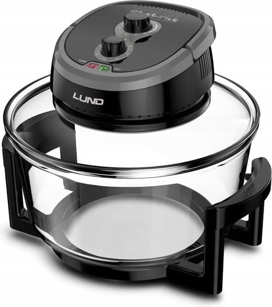LUND Professional heteluchtoven 12 + 5L zwart grijs – Halogeen oven – Convectie oven – air fryer extensie ring 1400W – Inclusief 9-delige accessoires set