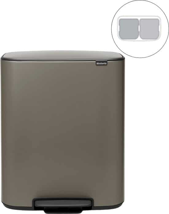 Brabantia Bo Prullenbak – 2 x 30 liter – Afvalscheiding – Platinum
