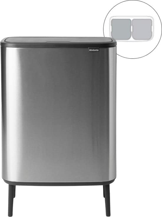 Brabantia Bo Touch Bin Hi Prullenbak – 2 x 30 liter – Afvalscheiding – Matt Steel Fingerprint Proof