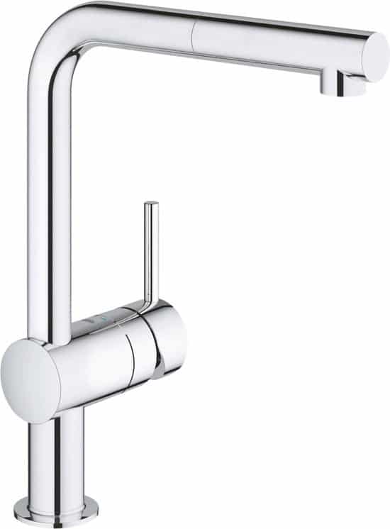 GROHE Minta Keukenkraan – L-uitloop – 360° draaibereik – Met uittrekbare handdouche – Chroom
