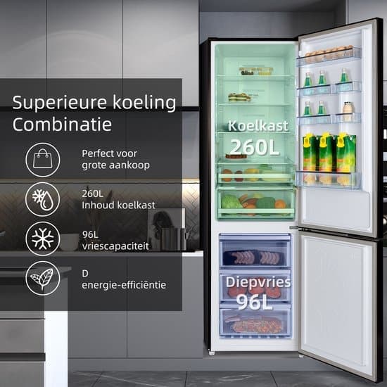 CHiQ FBM351NEI42 – Koel-vriescombinatie – 356 Liter – No Frost – Stil 35dB – Inverter Compressor – Digitaal LED Display – 12 Jaar Garantie op Compressor – D Energielabel