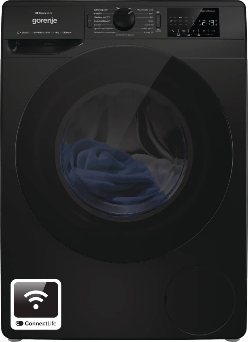 Gorenje Wasmachine WPNEI84A1DTSB – 8 kg – 1400 toeren – Zwart – Energielabel A