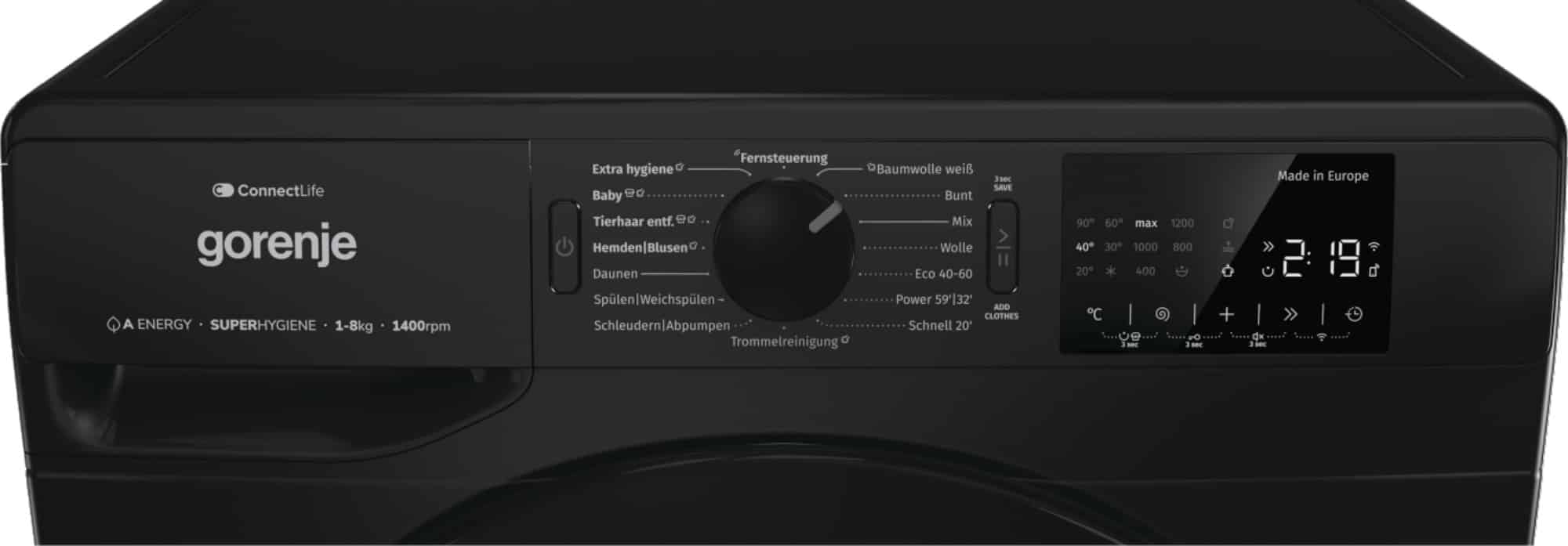 Gorenje Wasmachine WPNEI84A1DTSB – 8 kg – 1400 toeren – Zwart – Energielabel A