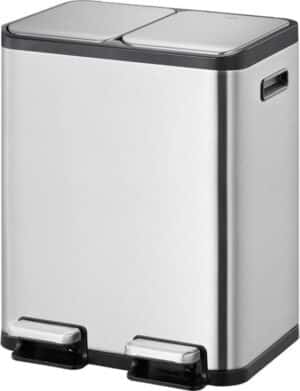 EKO - EcoCasa 1 pedaalemmer 30+30 liter - Stainless steel - mat RVS - Prullenbak