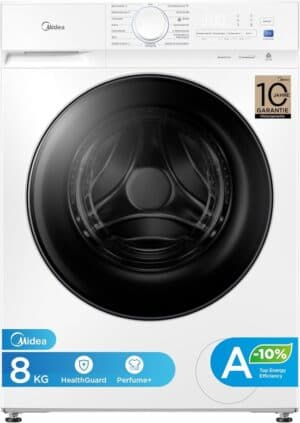 Midea MFV3EW80BA10 Wasmachine, 8 kg, energie-efficiëntieklasse A-10%, 1400 omw/min, Duits Display