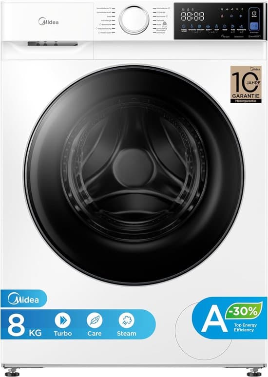 Midea Wasmachine 8 kg EEK A‑30% BLDC inverter motor wit MFV5EW80WBA30 Duits display