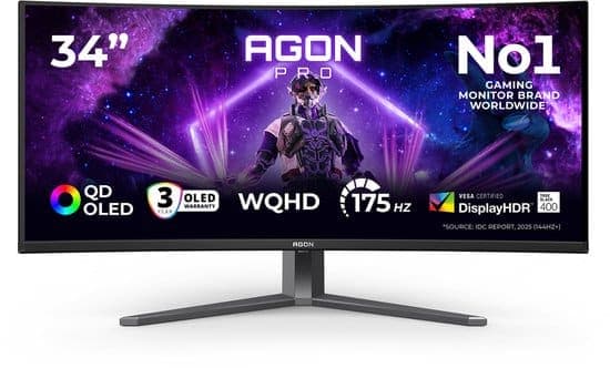 AOC AGON PRO AG346UCD – Ultrawide Curved OLED Gaming Monitor – HDR400 – 175hz – 34 inch