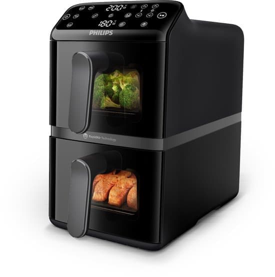 Philips Dual-Stacked Dubbele Airfryer 4000 Series – NA460/00 – PFAS Vrij – 2 Lades (Sync) – 10 L – Tot 6 Personen – Bespaart 45% Ruimte