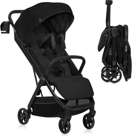 Lionelo Julie Air – Ultralichte Buggy – Reisbuggy – Auto-Folding & Compact – Slechts 7,5 kg – Reizen & Handbagage – Verstelbare Rugleuning tot Ligstand – XXL Zonnescherm met UPF50+