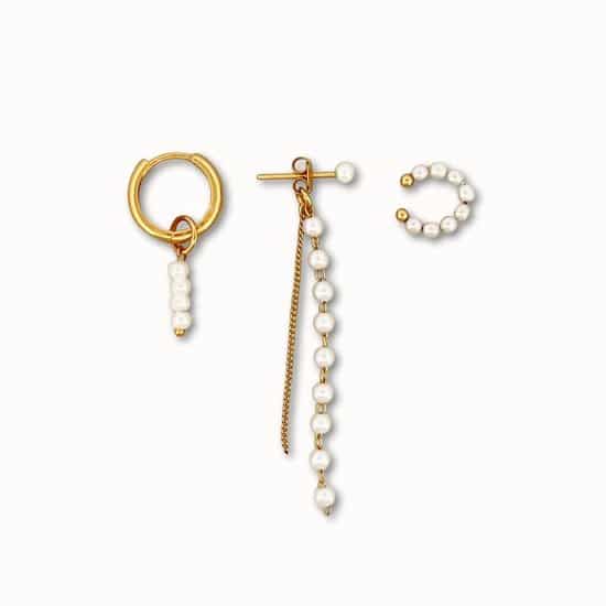 ByNouck Jewelry - Earparty Parel Chains - Sieraden - Vrouwen Oorbellen - Goudkleurig - Parels