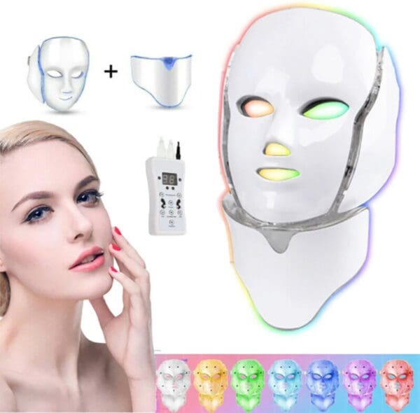 Led licht gezichtsmasker met hals gedeelte - 7 kleuren voor 7 behandelingen -Licht therapie - Gezichtstherapie - Led mask