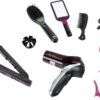 Klein Toys Braun Satin Hair 7 mega kappersset - haardroger, stijltang en haarborstel - incl. stylingaccessoires en ventilator met koude-lucht-mechanisme - zwart roze