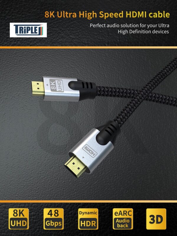Triple J® 8k HDMI kabel 2.1 - 8K Ultra High Speed - HDMI naar HDMI - 2 meter - Afbeelding 2